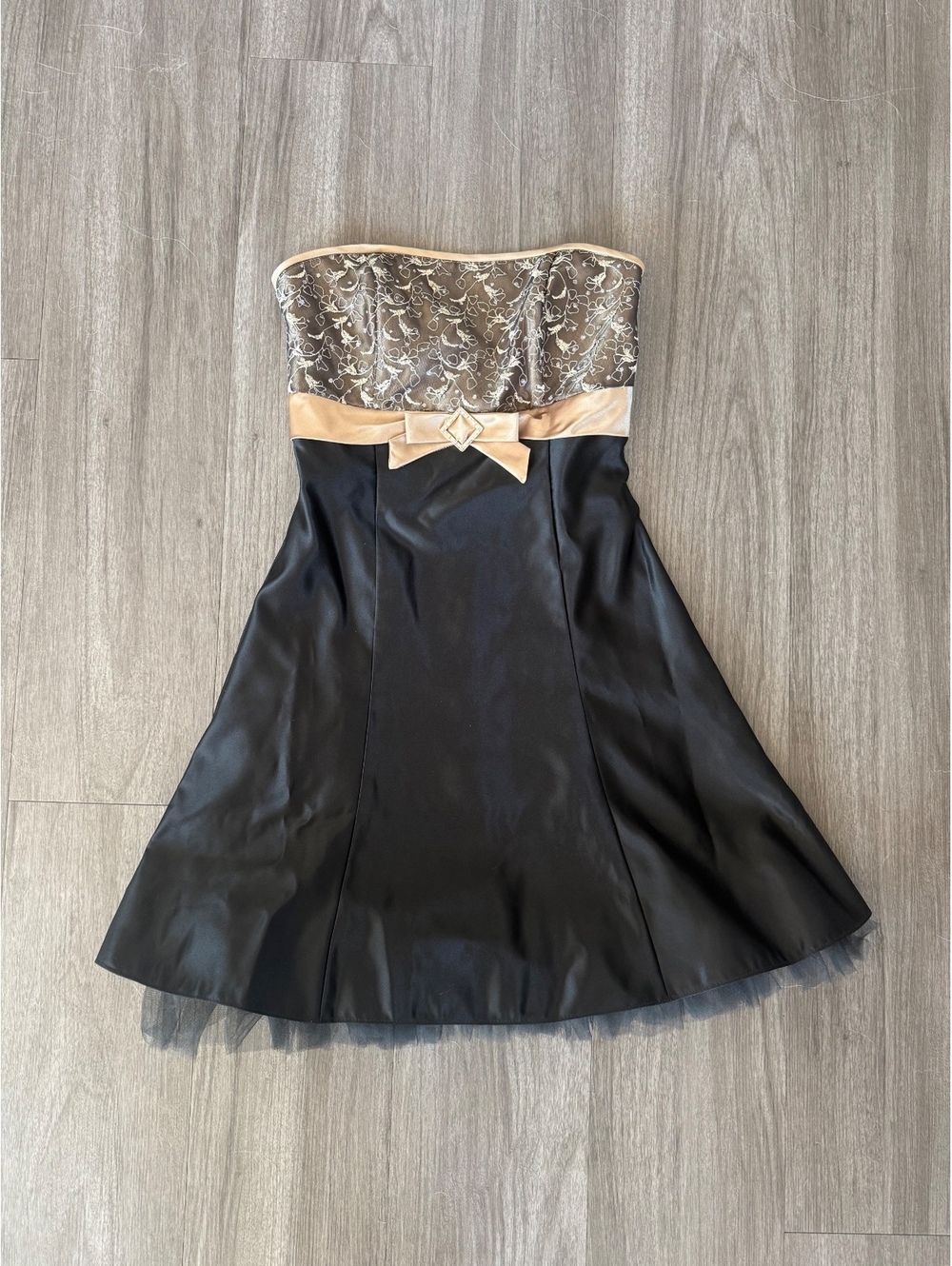 Vtg GUNNE SAX Dress Jessica Size 5 Strapless Black Gold Lace Rhinestone USA 90s